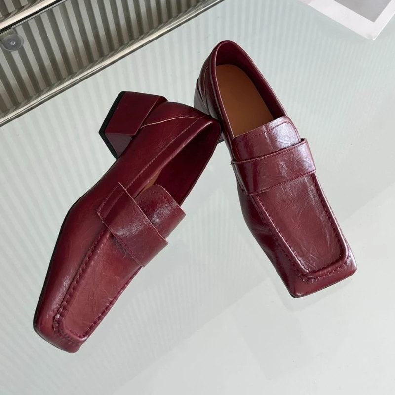Leatherwork Designs - أحذية نسائية بكعب سميك ومقدمة مربعة،