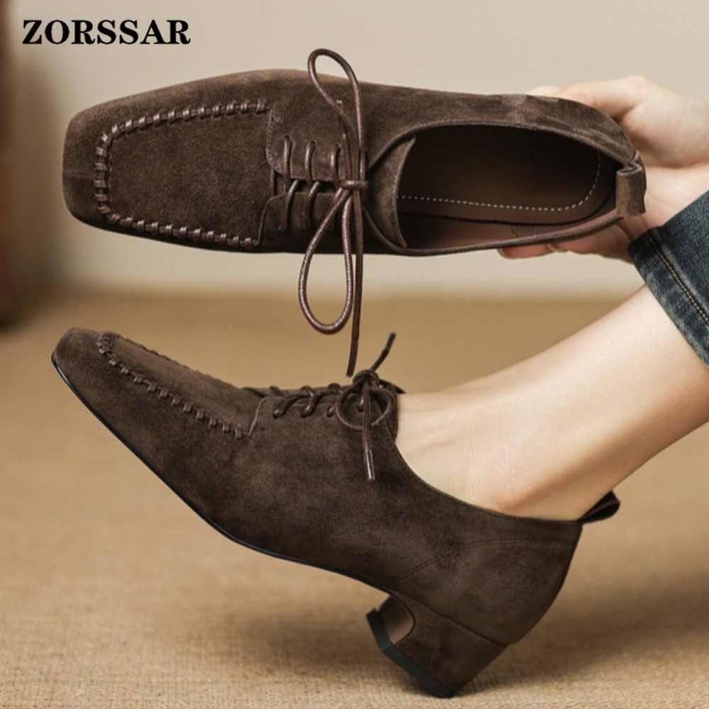 Leather Work Oxfords - أحذية أكسفورد نسائية بنية من الجلد