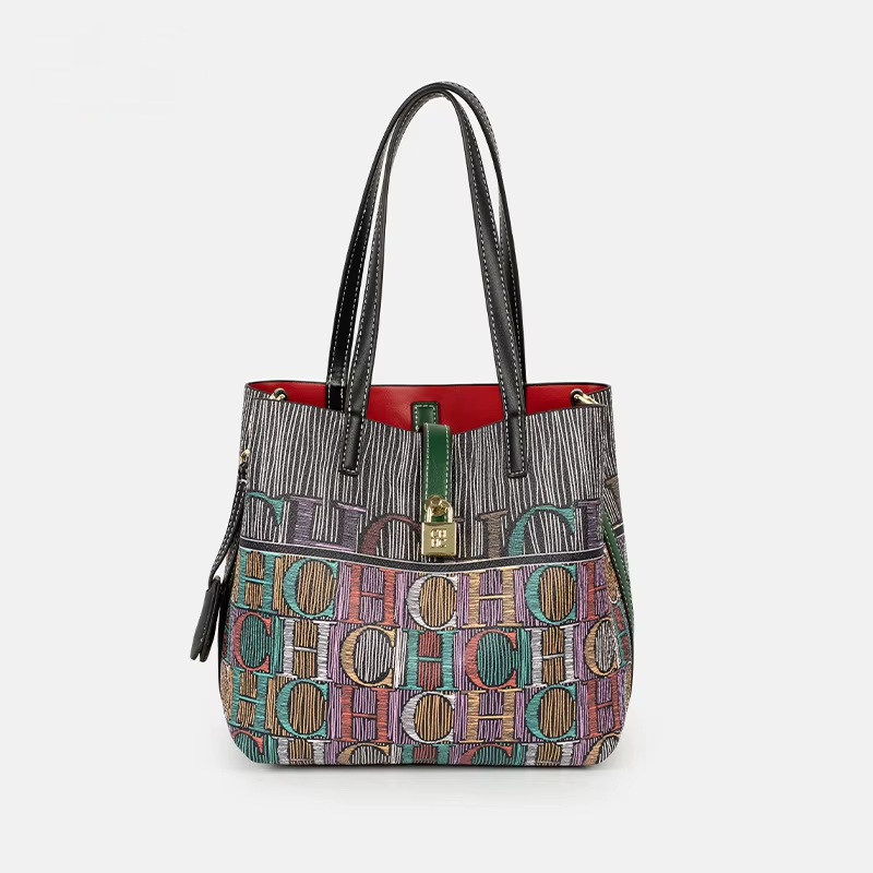 Leather Work Handbags For Women - حقيبة يد CH Art مطبوعة ملونة