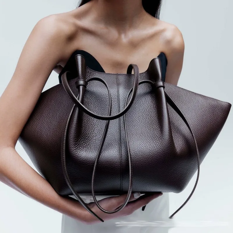 Leather Work Handbags For Women - حقيبة كتف نسائية جلدية كبيرة السعة