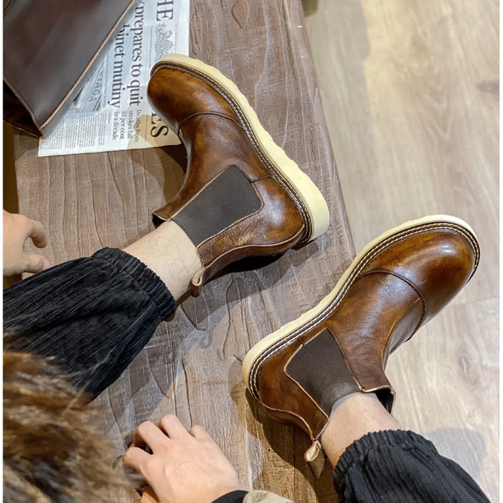 Leather Work Oxfords - الرجعية الرجال جلد طبيعي تشيلسي الأحذية