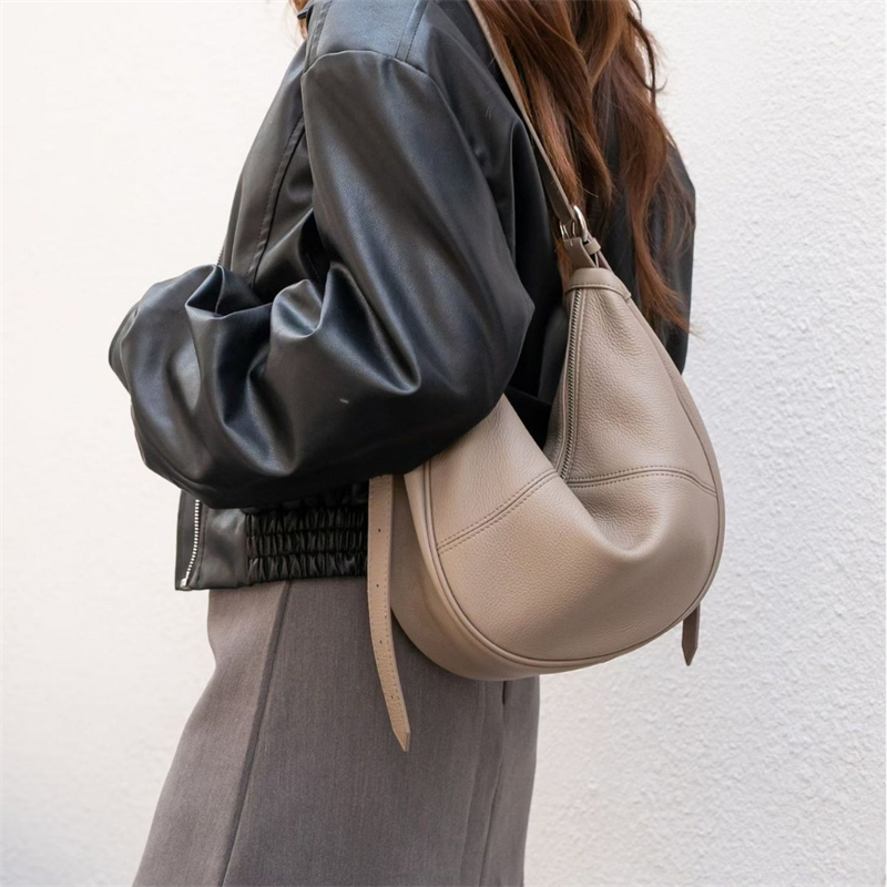 Leather Work Handbags For Women - حقيبة كتف هوبو هلالية الشكل من