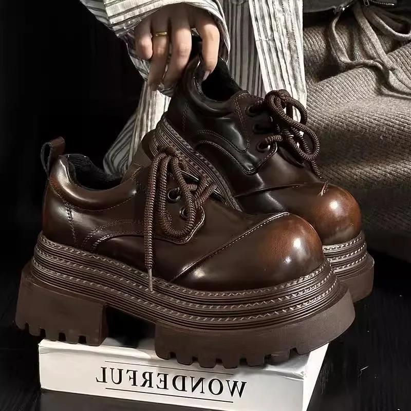 Leather Work Oxfords - النساء الرجعية المتسكعون 2025 ربيع جديد