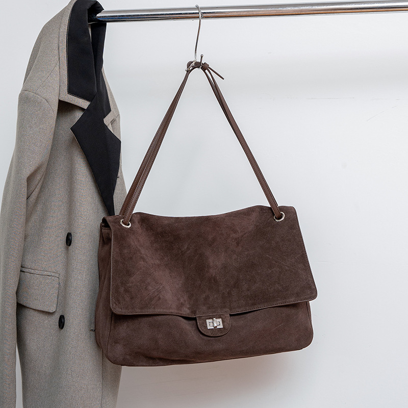 Leather Work Handbags For Women - حقيبة كتف نسائية من الجلد السويدي